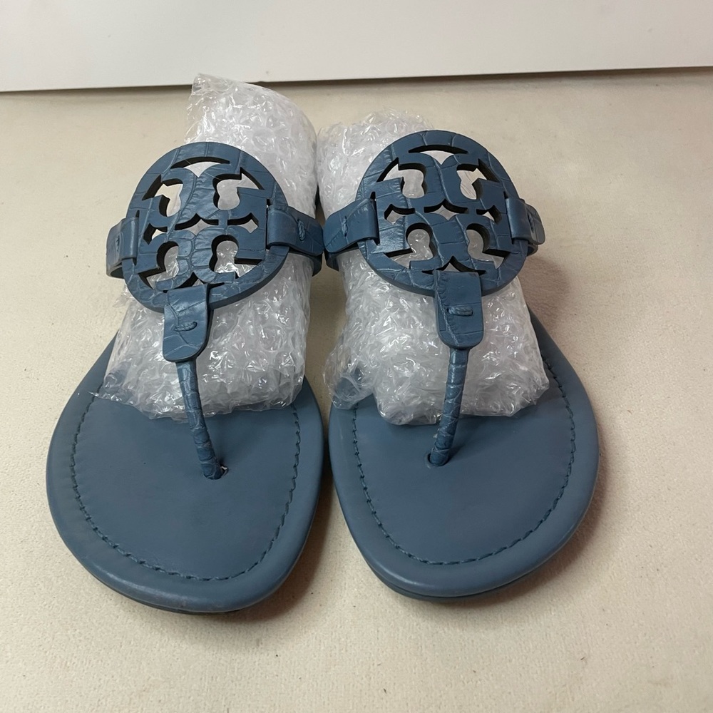 Tory Burch miller sandal in a denim blue leather 8 1/2